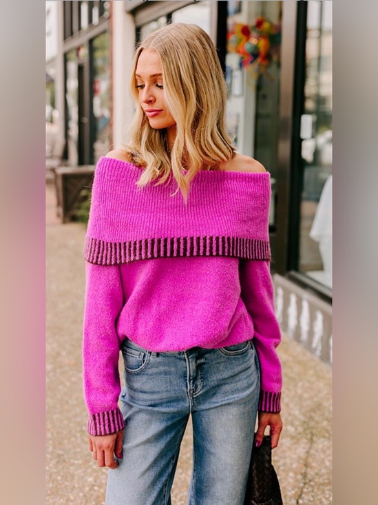 &merci Sweaters - CHIC MOMENT &merci OFF SHOULDER KNIT SWEATER IN VIOLET SIZE SMALL